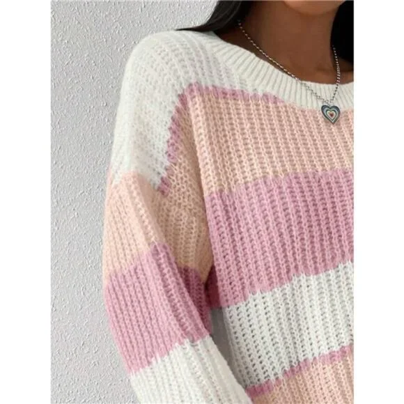 Striped Knit Round Neck Sweater